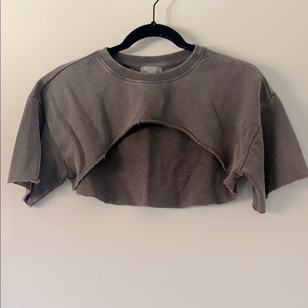 YoungLA | Grey Brown Short Sleeve Crop T-Shirt